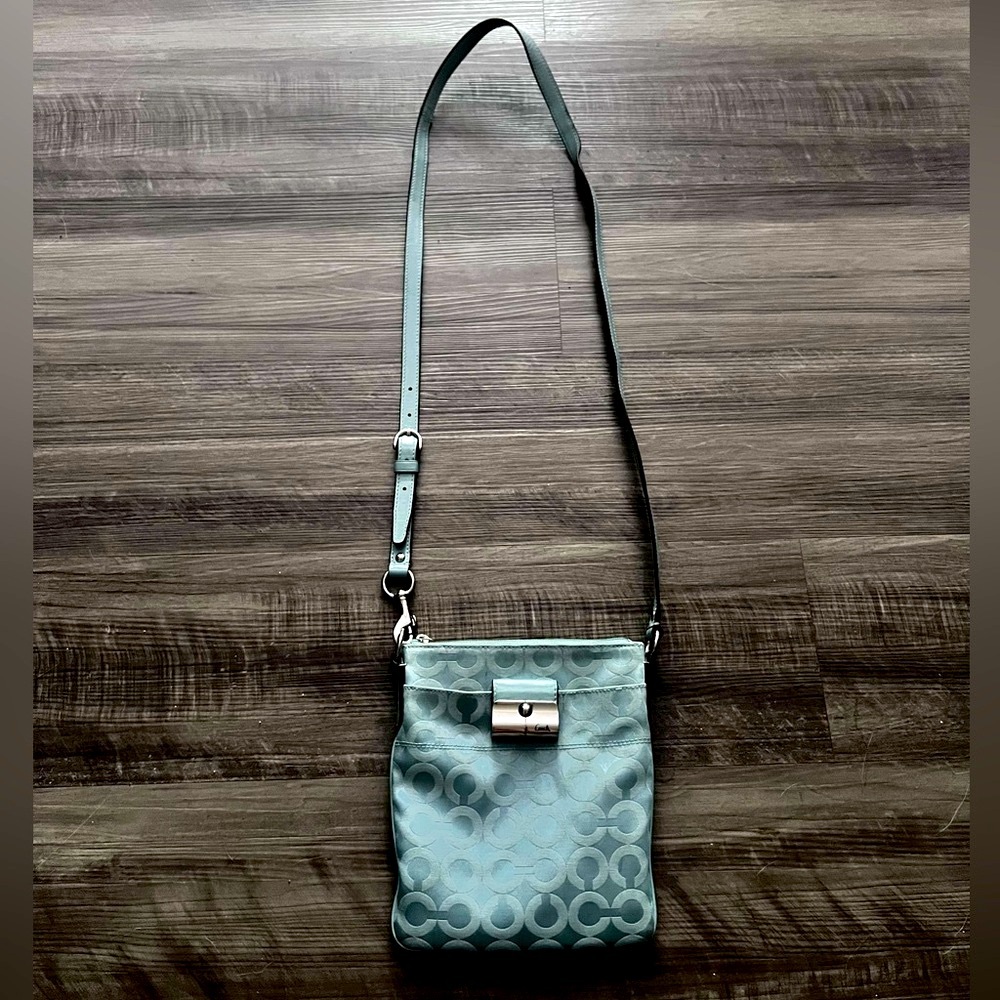 Coach Logo Light Blue Crossbody Bag with Signature Monogram